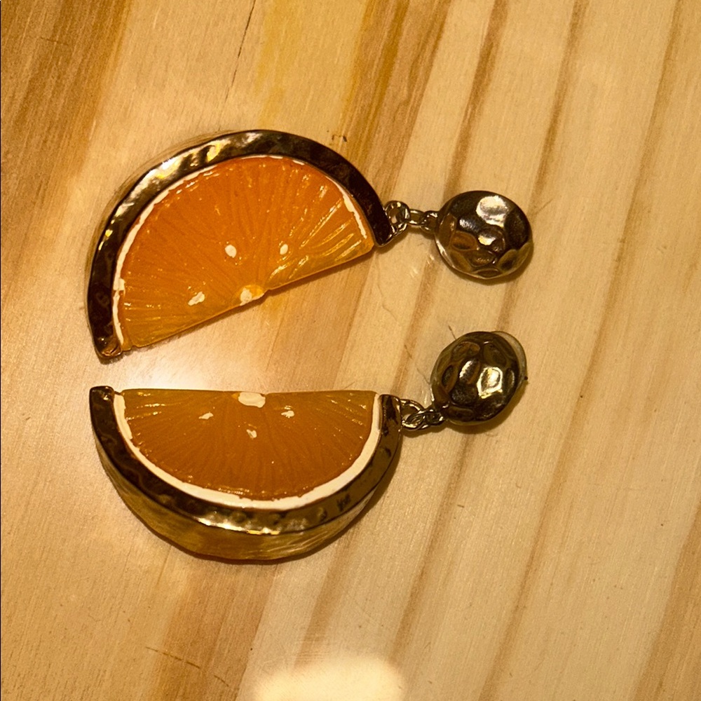 Gold and Orange Fruit Slice Earrings